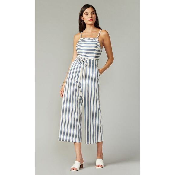 GREYLIN Cropped Striped Linen Jumpsuit Size S Spaghetti Straps Casual Spring - Picture 2 of 13